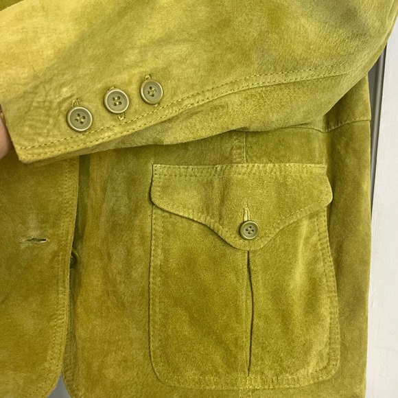 Y2K Women’s 100% Suede Leather Blazer Jacket Retro Lime Green Size 2X - Picture 4 of 15
